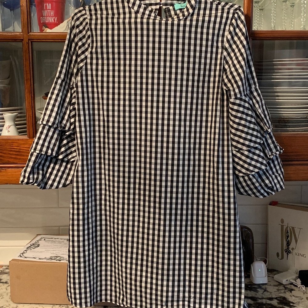 Karl’s black and‎ white gingham ruffle sleeve dress. Worn once